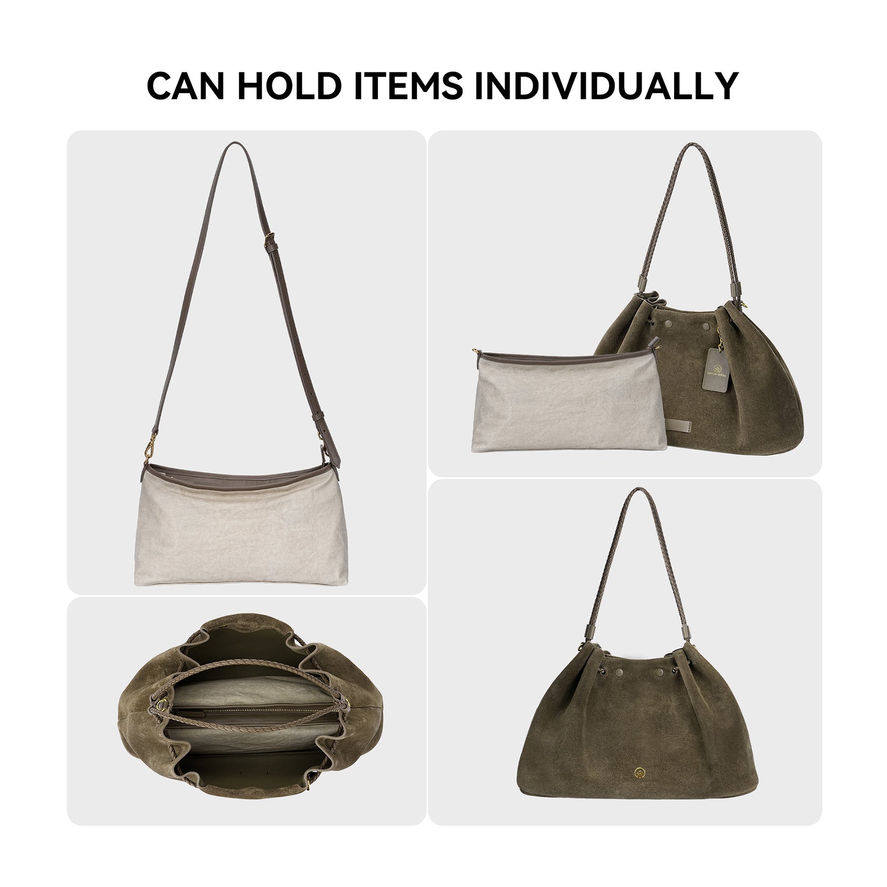 Suede Drawstring Shoulder & Crossbody Black Bag