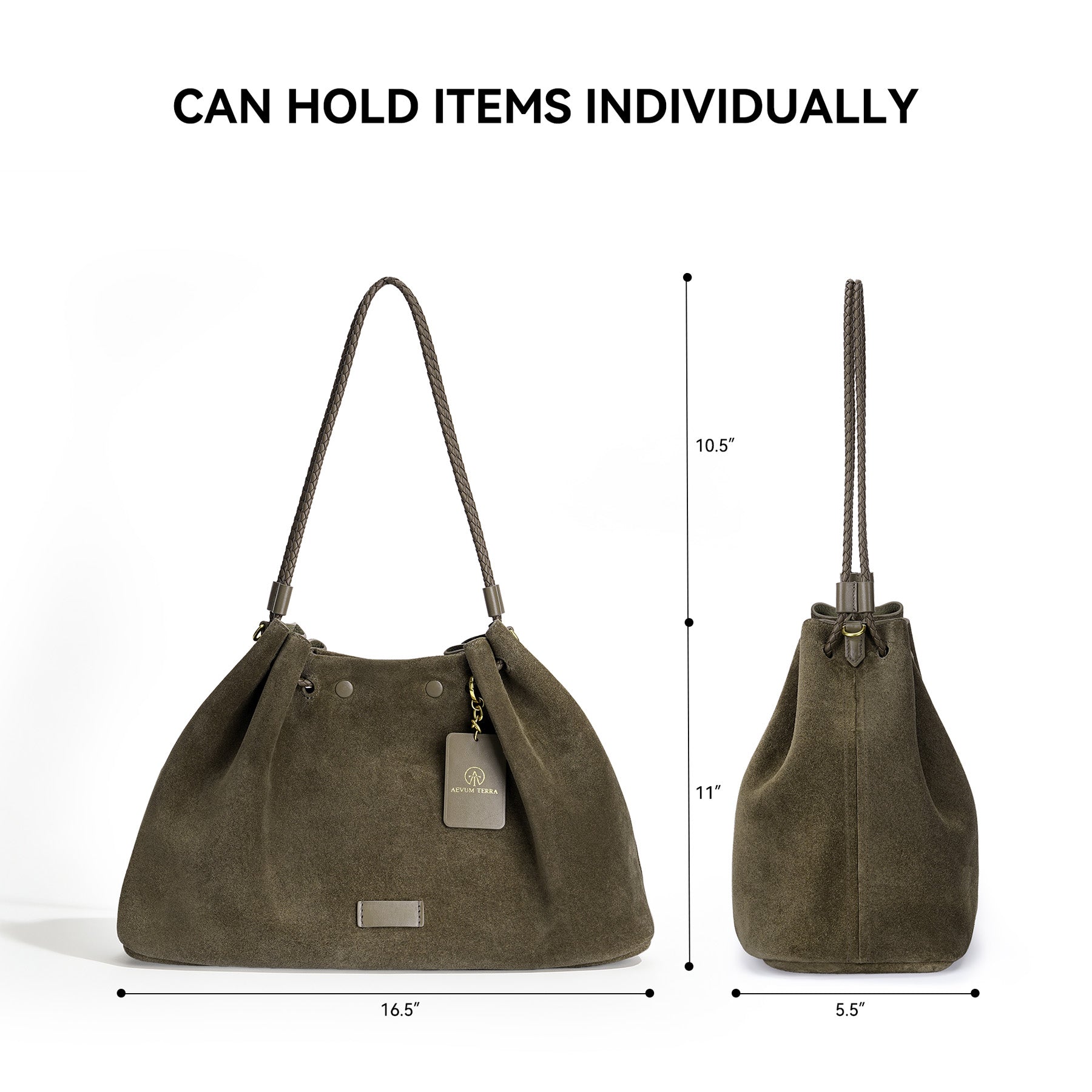 Suede Drawstring Shoulder & Crossbody Black Bag