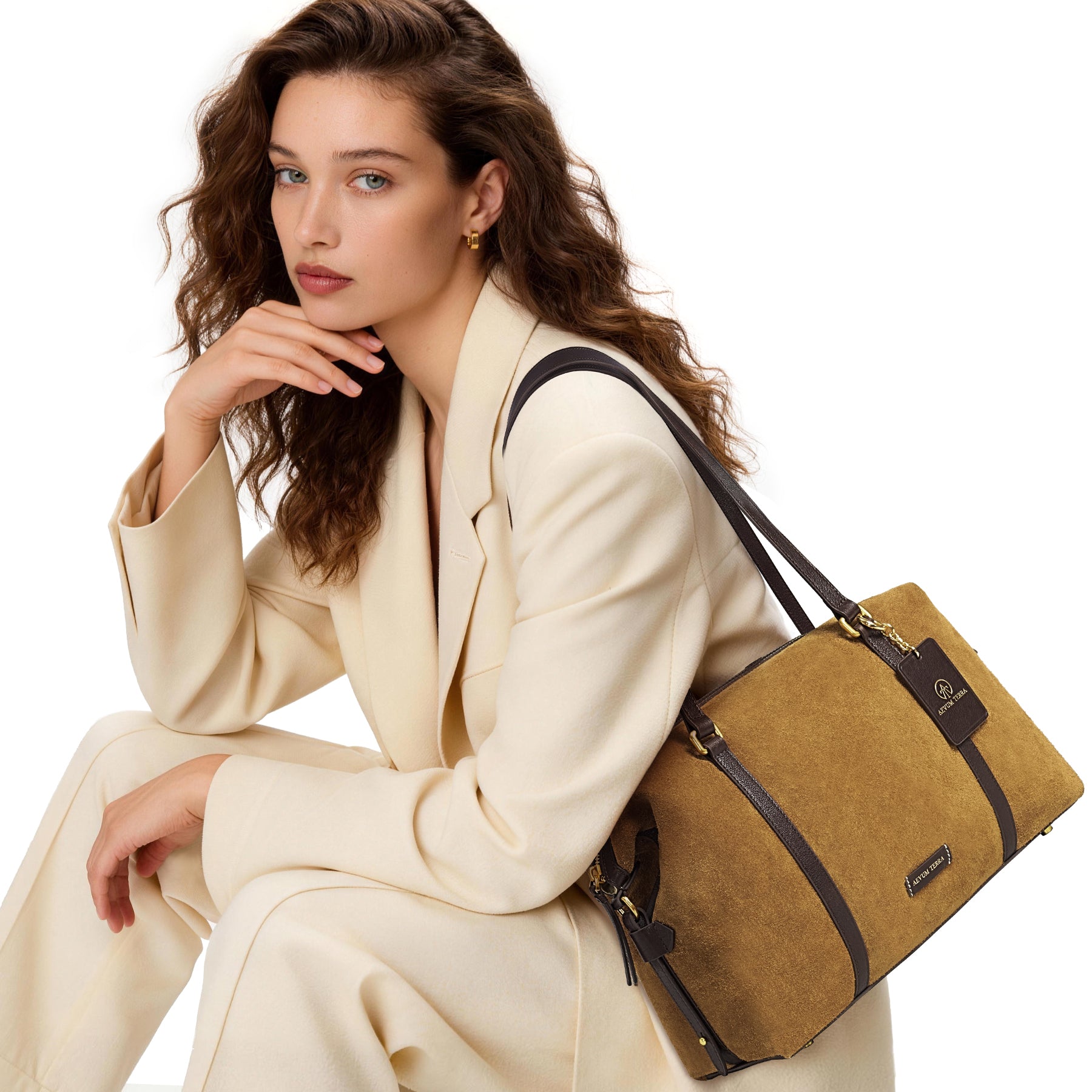 Premium Natural Cowhide Suede Briefcase