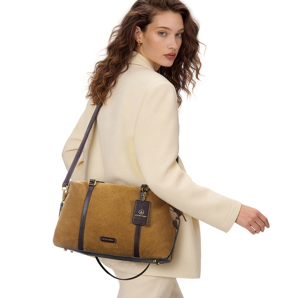 Premium Natural Cowhide Suede Briefcase