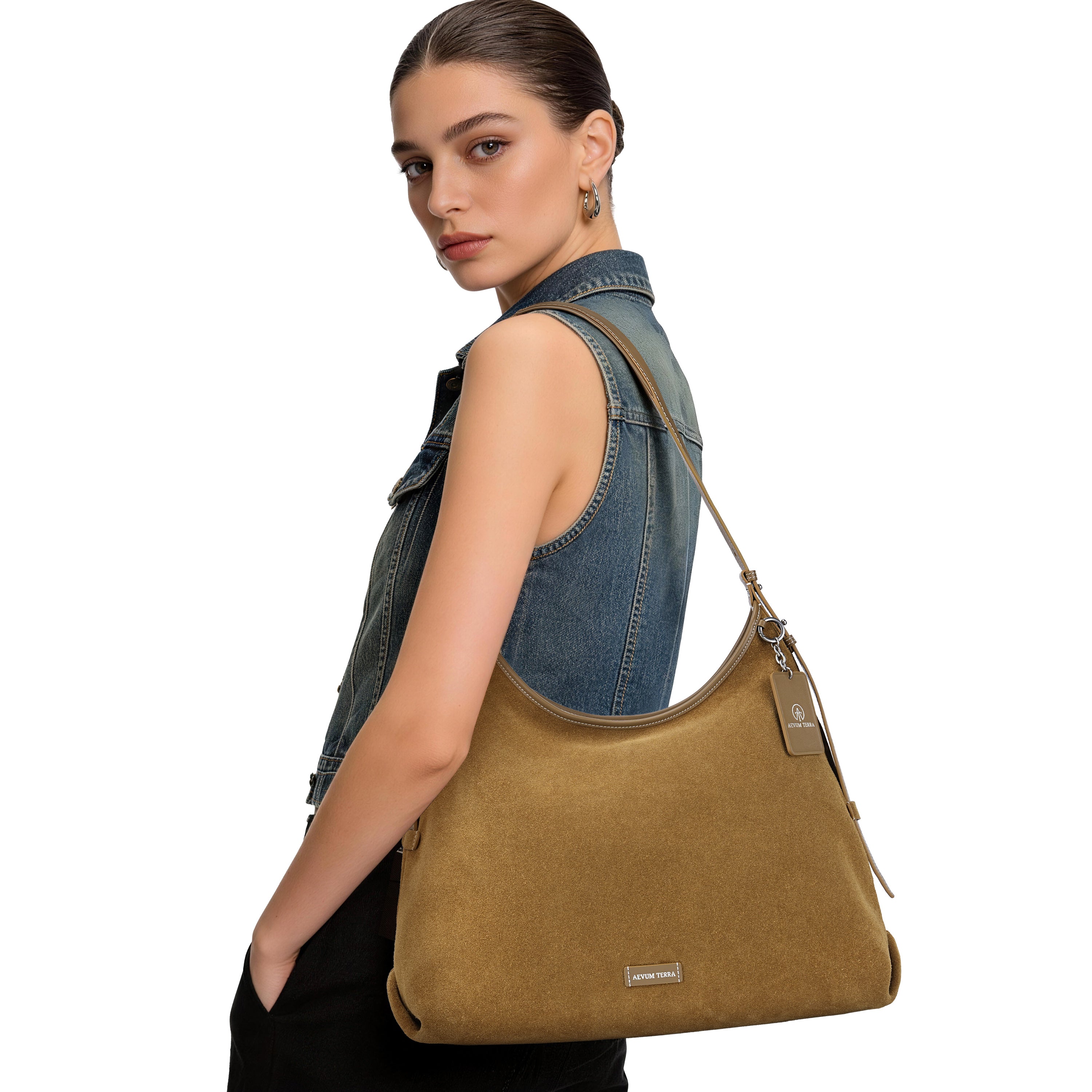 Suede Cut-Out Handle Tote Bag