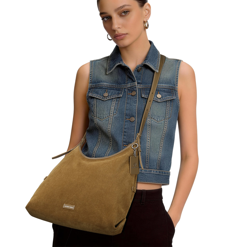 Suede Cut-Out Handle Tote Bag