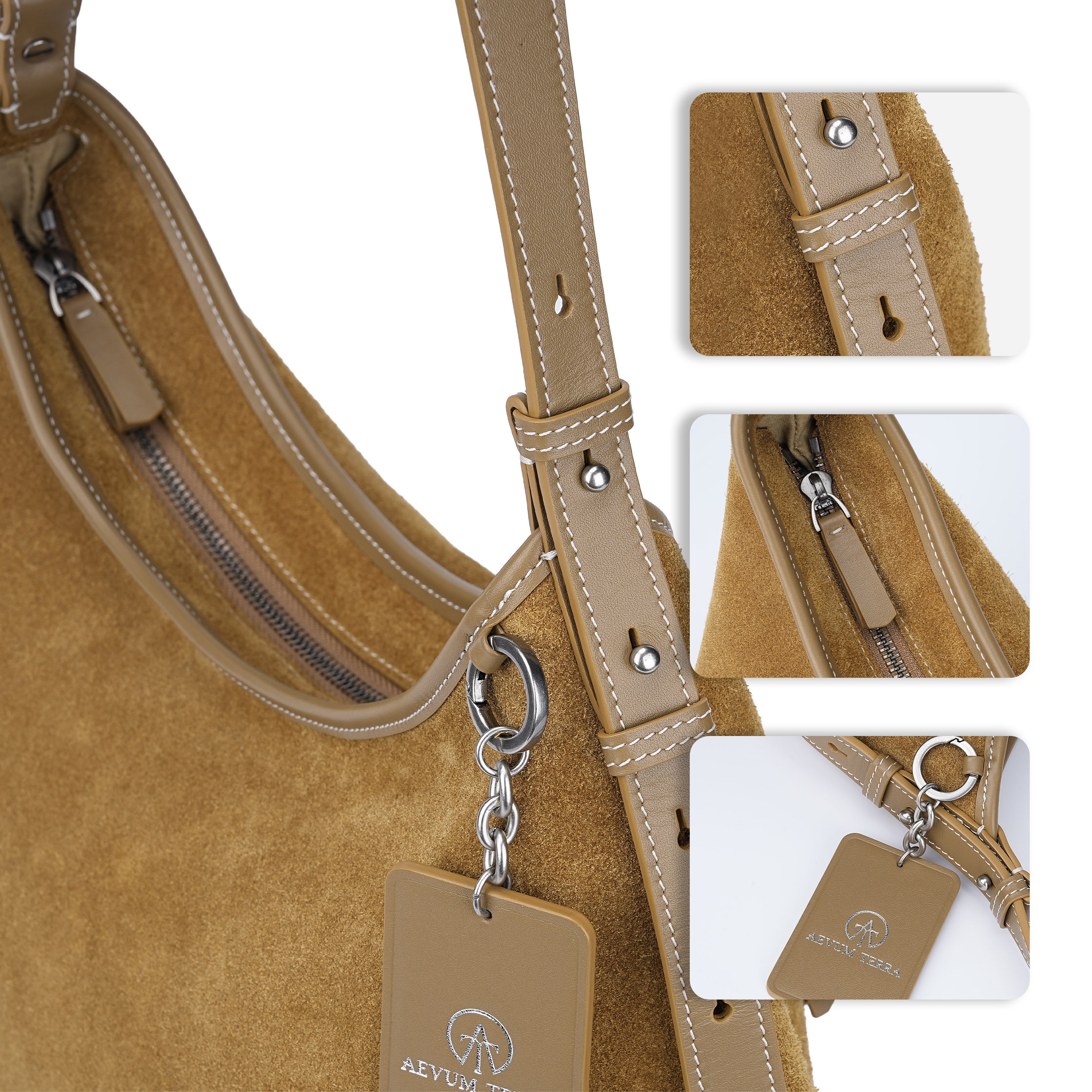Suede Cut-Out Handle Tote Bag