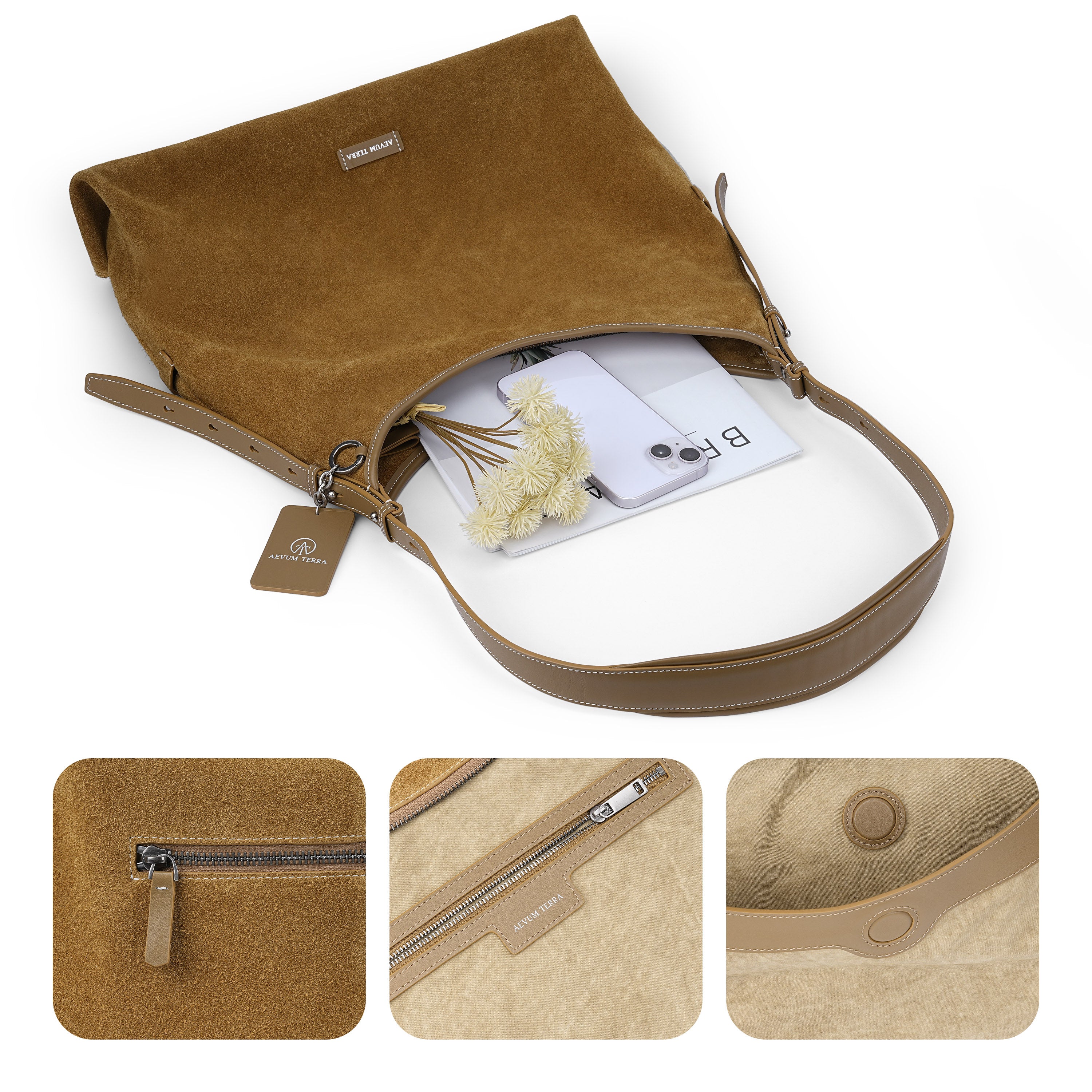 Suede Cut-Out Handle Tote Bag