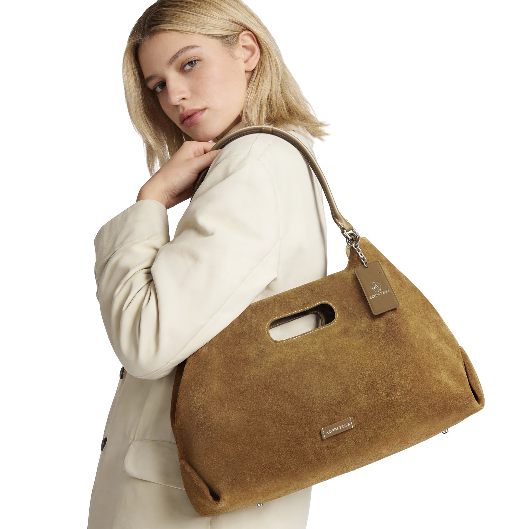 Suede Cut-Out Handle Tote Bag-2