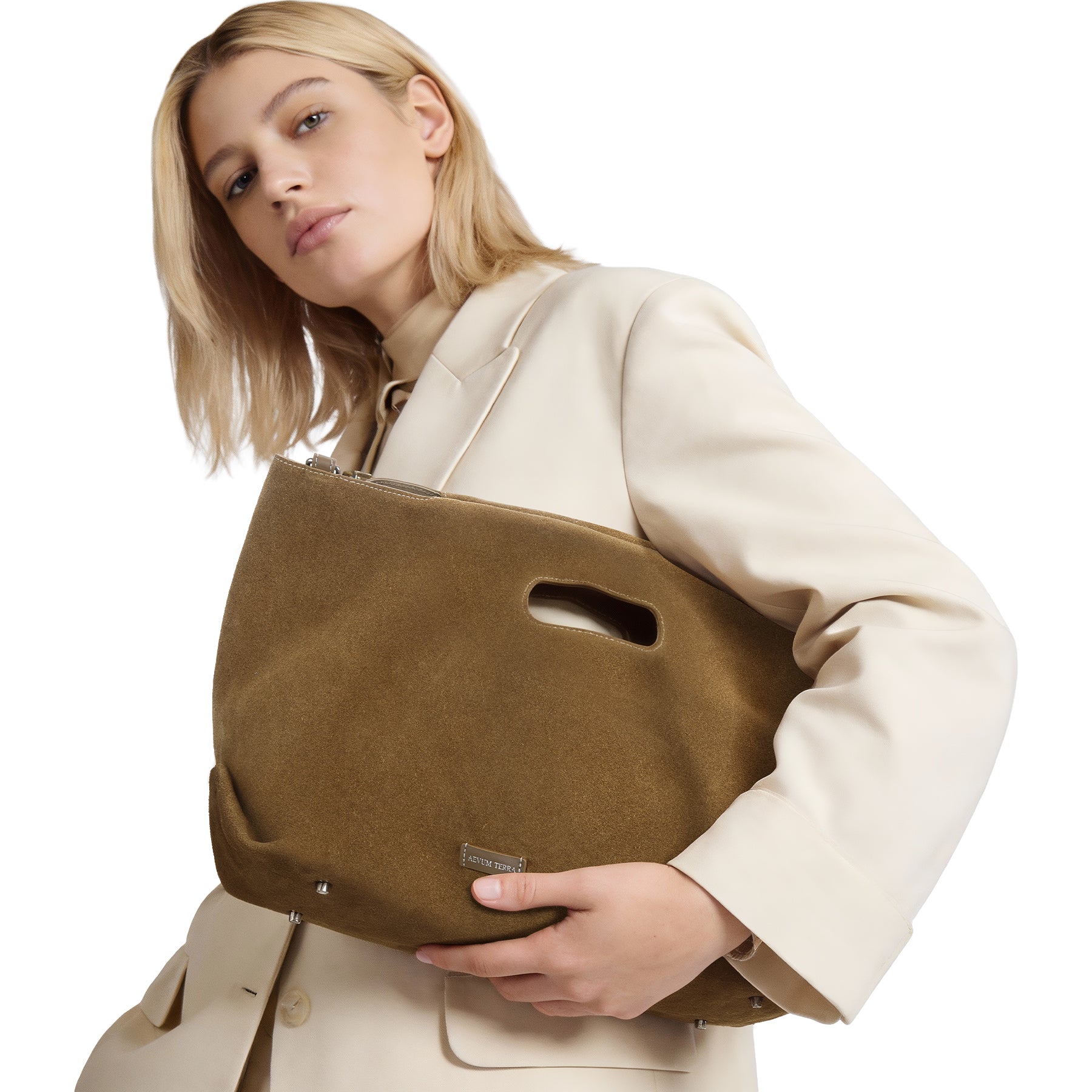 Suede Cut-Out Handle Tote Bag-2