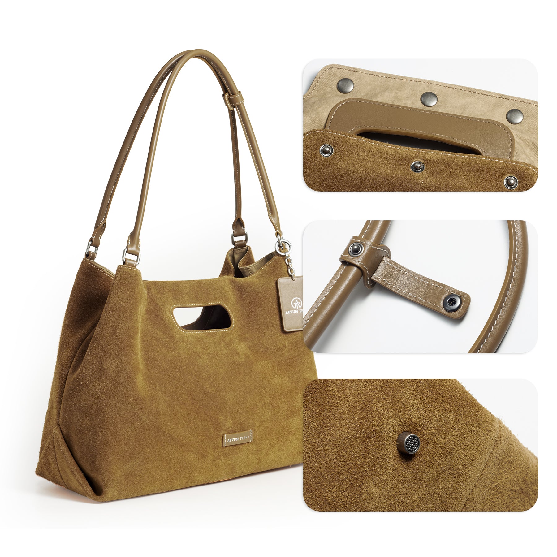 Suede Cut-Out Handle Tote Bag-2