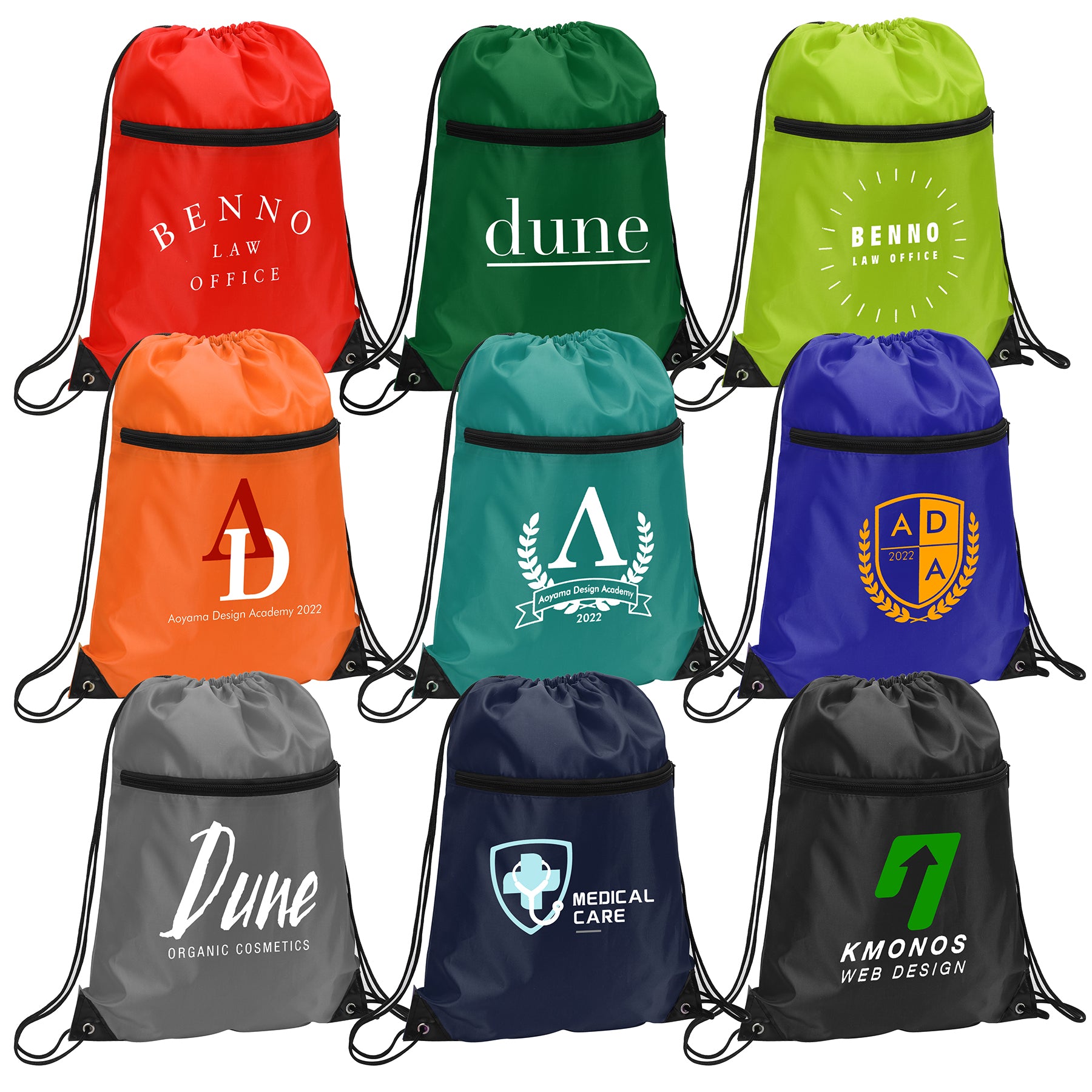 100 Packed Drawstring Backpack With Zipper Pocket 14"x18"