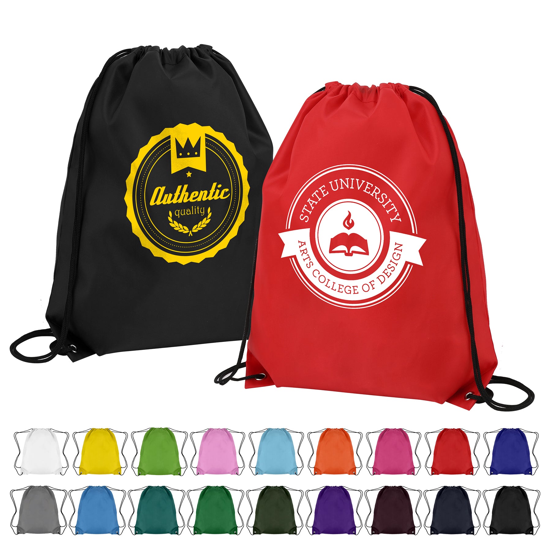 100 Packed Classic Polyester Drawstring Backpack 14"x16.5"